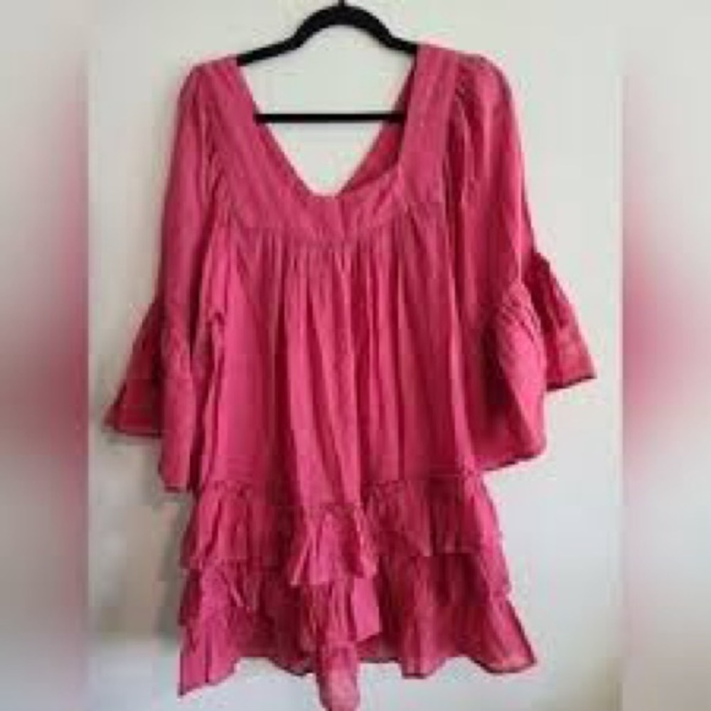 Free People Pink Ruffled Tunic Top size large western rodeo boho Spring